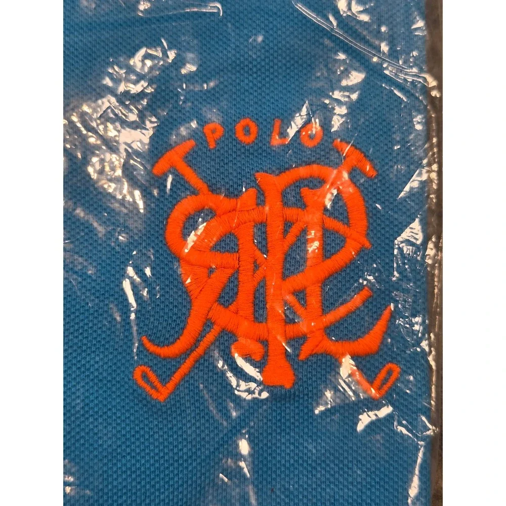 NEW Polo Ralph Lauren Shirt Mens Blue Orange Crest Pony M Vintage NWT